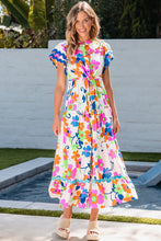 Load image into Gallery viewer, Maxi Dress | Floral Pink Flutter Sleeve Buttoned Floral Dress
