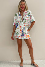 Load image into Gallery viewer, Floral Shorts Set | Pink Trim Floral Short Sleeve Shirt and Shorts Outfit
