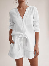 Load image into Gallery viewer, Top &amp; Shorts Set | Notched Long Sleeve Top and Shorts Set
