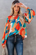 Load image into Gallery viewer, Multicolor Abstract Pattern Crewneck Ruffled Puff Sleeve Blouse | Tops/Blouses &amp; Shirts
