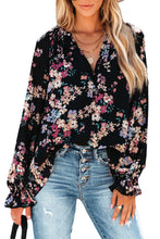 Load image into Gallery viewer, Black Wildflower Print Chiffon Blouse | Tops/Blouses &amp; Shirts
