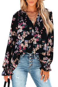 Black Wildflower Print Chiffon Blouse | Tops/Blouses & Shirts