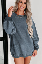 Load image into Gallery viewer, Pullover Sweatshirt | Blue Solid Ribbed Knit Round Neck
