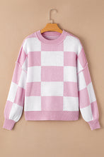 Load image into Gallery viewer, Checkered Sweater | Pink Bishop Sleeve Sweater
