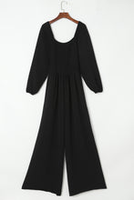 Load image into Gallery viewer, Black Smocked Square Neck Long Sleeve Wide Leg Jumpsuit | Bottoms/Jumpsuits &amp; Rompers
