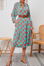 Load image into Gallery viewer, Shirt Dress | Sky Blue Western Geometric Print Split Buttoned
