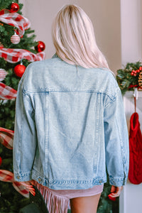 Light Blue Sequin Star Flap Pocket Denim Jacket | Outerwear/Denim jackets