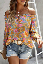 Load image into Gallery viewer, Blue Frilled Off Shoulder Floral Blouse | Tops/Blouses &amp; Shirts
