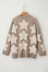 Khaki Star Pattern Winter Sweater with Pockets