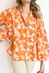 Floral Print Top | Orange Loose Sleeve Shirt