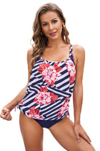 Load image into Gallery viewer, Blue Floral Printed Lined Tankini Swimsuit | Swimwear/Tankinis
