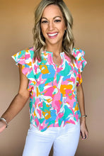 Load image into Gallery viewer, Multicolour Abstract Print Notched Neck Flutter Sleeve Blouse | Tops/Blouses &amp; Shirts
