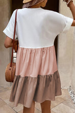 Load image into Gallery viewer, Tiered Loose Dress | Light French Beige Triple Colors V Neck Dress
