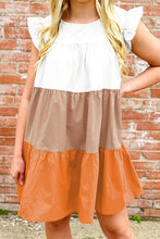 Load image into Gallery viewer, Cap Sleeve Dress | Apricot Color-Block Patchwork Ruffled Tiered
