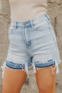 Light Blue Vintage Washed Raw Edge Jean Shorts | Bottoms/Denim Shorts