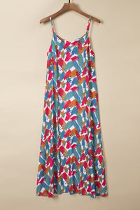 Maxi Dress | Multi-Color Abstract Print Spaghetti Straps