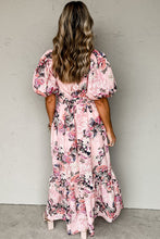 Load image into Gallery viewer, Womens Maxi Dress | Pink Floral Puff Sleeve High Waist Maxi Dress | Dresses/Floral Dresses
