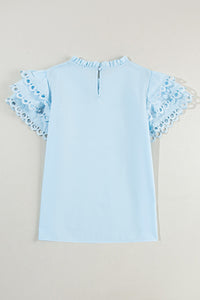 Ruffled Sleeve Top | Eyelet Round Neck Cap Sleeve Blouse