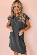 Load image into Gallery viewer, Mini Dress | Black Textured Ruffled Flutter Sleeve Dress
