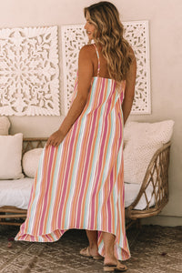 Bohemian Striped Print Sleeveless Holiday Maxi Dress