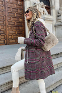 Pink Plaid Lapel Collar One Button Midi Coat | Outerwear/Coats