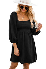 Load image into Gallery viewer, Black Suede Square Neck Puff Sleeve Dress
