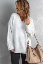 Load image into Gallery viewer, White V neck Drop Shoulder Sweater
