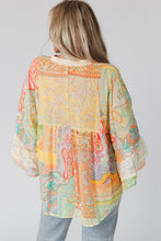 Load image into Gallery viewer, Multicolor Paisley Print Bell Sleeve Lace V-Neck Button Sheer Blouse | Tops/Blouses &amp; Shirts
