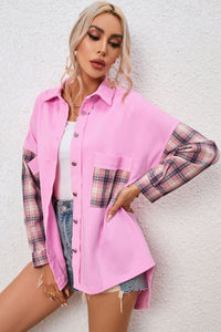 Rose Plaid Patchwork Chest Pockets Oversized Shirt Jacket | Outerwear/Jackets