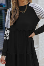 Load image into Gallery viewer, Mini Dress | Black Striped Leopard Long Sleeve Dress
