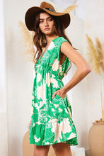 Load image into Gallery viewer, Mini Dress | Green Floral Sleeveless V Neck Ruffled Hem
