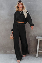 Load image into Gallery viewer, Black Corded Cropped Pullover and Wide Leg Pants Set | Two Piece Sets/Pant Sets
