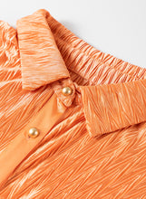 Load image into Gallery viewer, Wide Sleeve Blouse | Grapefruit Orange Crinkled Button Up Top
