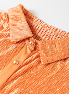 Wide Sleeve Blouse | Grapefruit Orange Crinkled Button Up Top