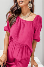 Load image into Gallery viewer, Hot Pink Square Neck Half Sleeve Top and Shorts Set
