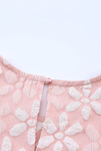 Pink Floral Lace Ruched Bubble Sleeve Top | Tops/Tops & Tees