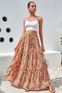 Yellow Boho Floral Print Tiered Long Skirt | Bottoms/Skirts & Petticoat