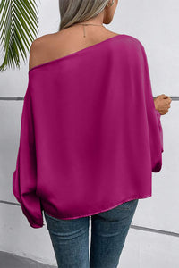 Balloon Sleeve Blouse | Bright Pink Neck Satin Blouse