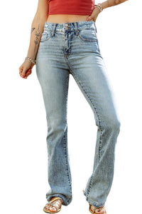 Sky Blue Subtle Ripped Detail Flare Bottom Jeans | Bottoms/Jeans