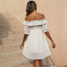 Load image into Gallery viewer, Off-Shoulder White Flounce Sleeve Dress
