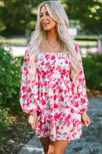 Load image into Gallery viewer, Pink Ruffle Tiered High Waist Puff Sleeve Floral Dress | Dresses/Floral Dresses
