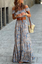 Load image into Gallery viewer, Blue Boho Paisley Print Off Shoulder Maxi Dress | Dresses/Floral Dresses
