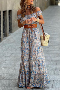 Blue Boho Paisley Print Off Shoulder Maxi Dress | Dresses/Floral Dresses