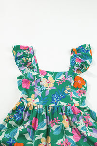 Green Floral Print Sleeveless Ruffle Tiered Maxi Dress | Dresses/Floral Dresses