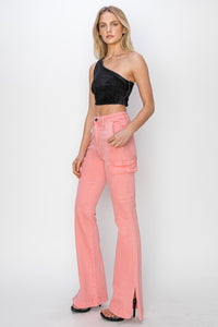 RISEN Pink Jeans | High Rise Side Slit Cargo Jeans