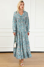 Load image into Gallery viewer, Sky Blue Bohemian Paisley Print Long Sleeve Tiered Maxi Dress | Dresses/Maxi Dresses
