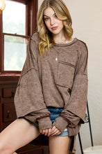 Load image into Gallery viewer, Brown Exposed Seam Thumbhole Drop Shoulder Loose Sweatshirt | Tops/Sweatshirts &amp; Hoodies
