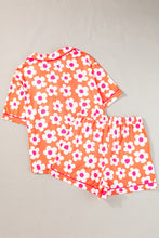 Load image into Gallery viewer, Orange Flower Print Short Sleeve Shirt Pajamas Set | Loungewear &amp; Sleepwear/Sleepwear
