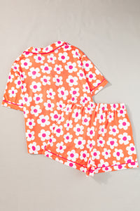 Orange Flower Print Short Sleeve Shirt Pajamas Set | Loungewear & Sleepwear/Sleepwear