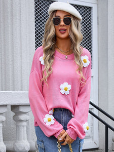 Flower Sweater | Round Neck Long Sleeves